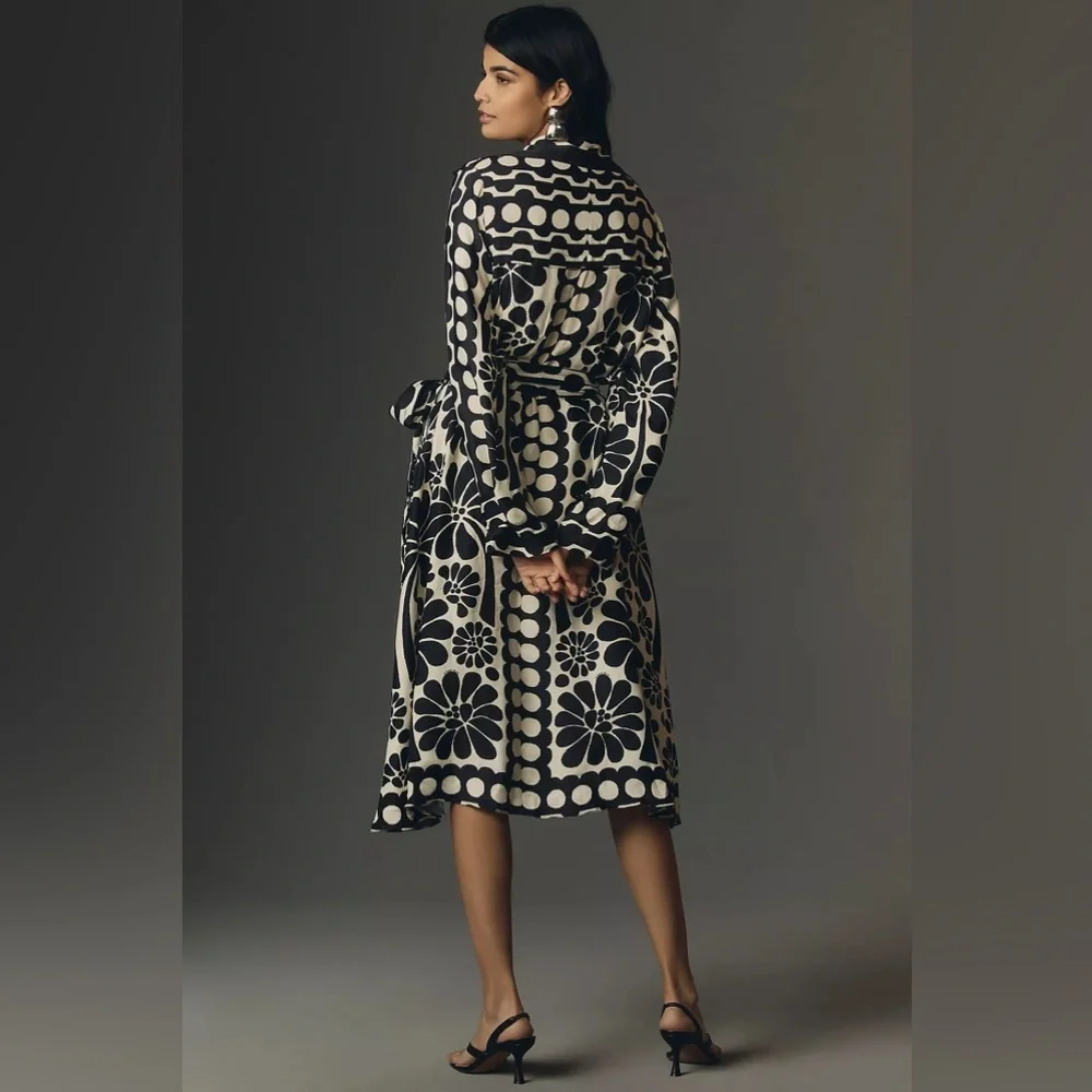New Amthropologie Farm Rio Palermo Long-Sleeve Belted Midi Dress Size M - Picture 2 of 8